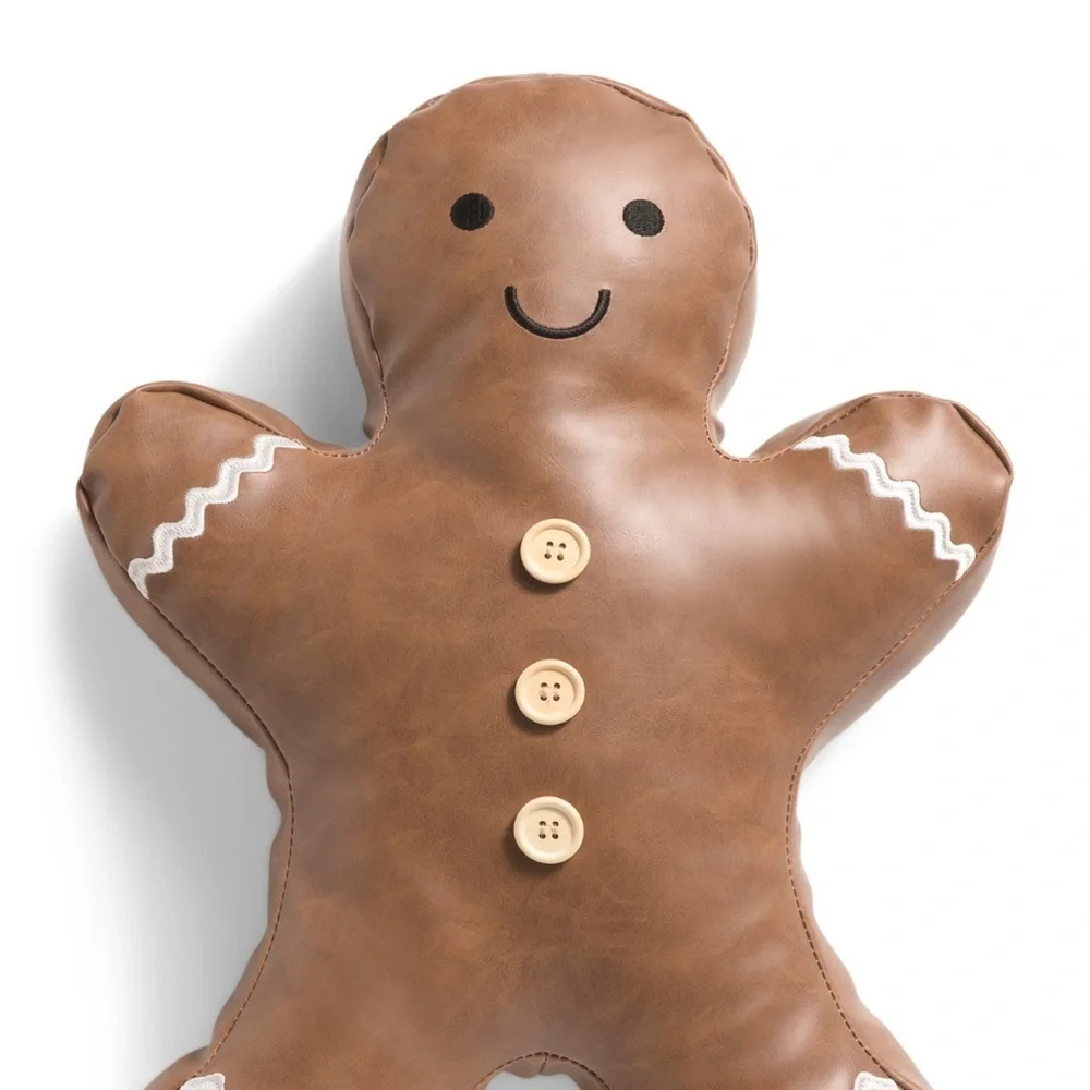 Aspen Christmas gingerbread man faux leather pillow